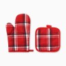 Кухонный набор 2 прихватки Этель Клетка цвет красный прихватка 17*17см, Варежка-прихватка новогодняя 26*16см,100%п/э