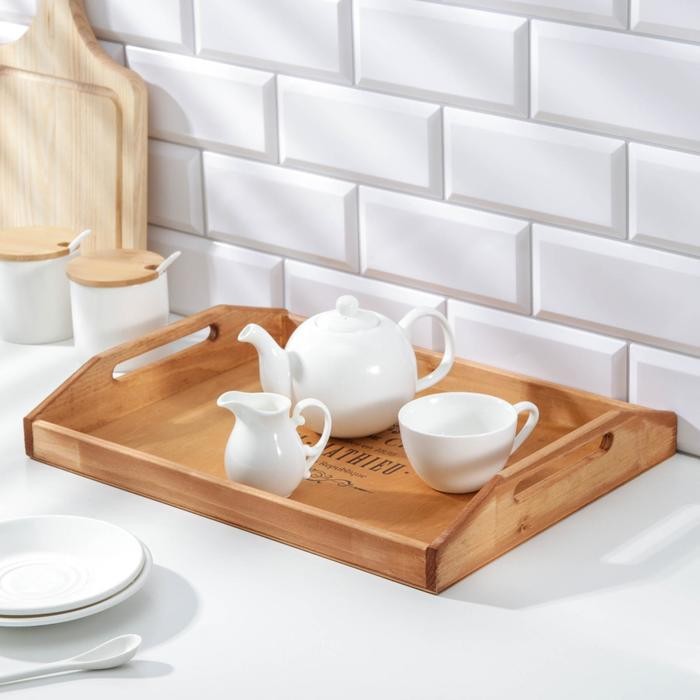 Поднос с декором, 40×30×7,5 см, сосна