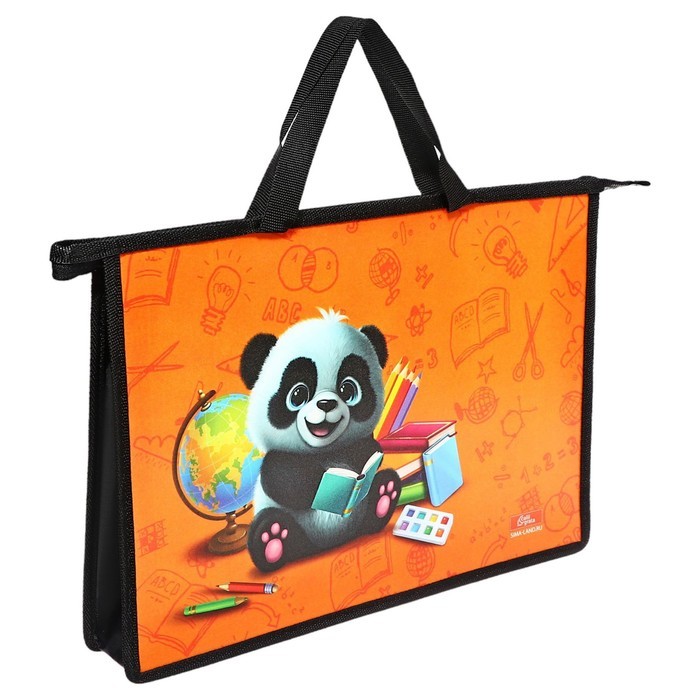 Папка с ручками А4, 335 х 235 х 55 мм, пластиковая, ручки-тесьма, Calligrata "Панда"