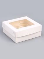 Коробка на 9 капкейков с окном, белая, 25×25×10 см