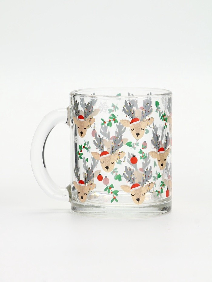 Кружка новогодняя стеклянная «Милые олени», 300 мл