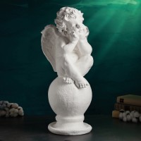 Фигура гипс «Ангел на шаре», большой белый, 26×27×64 см