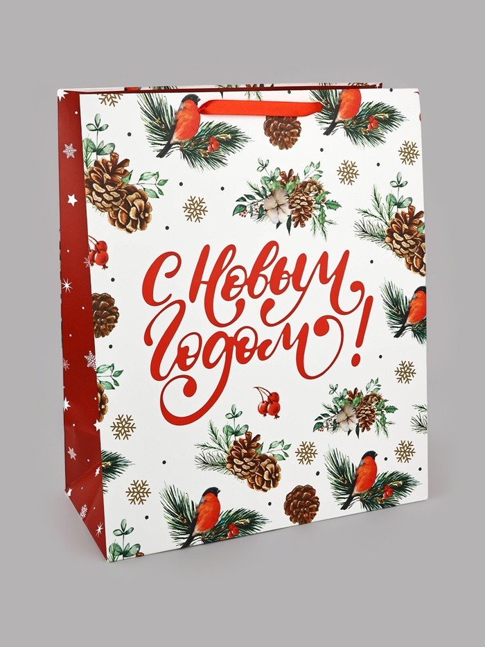 Пакет подарочный новогодний ламинированный «Снегири», 49×40×19 см