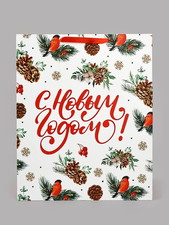 Пакет подарочный новогодний ламинированный «Снегири», 49×40×19 см