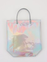 Пакет подарочный ПВХ, голография, серебро, пластиковая ручка, 26×22.5×10 см