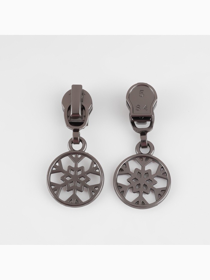 Бегунок для молнии «Спираль», №5, «Снежинка», 10 шт., цвет чёрный никель