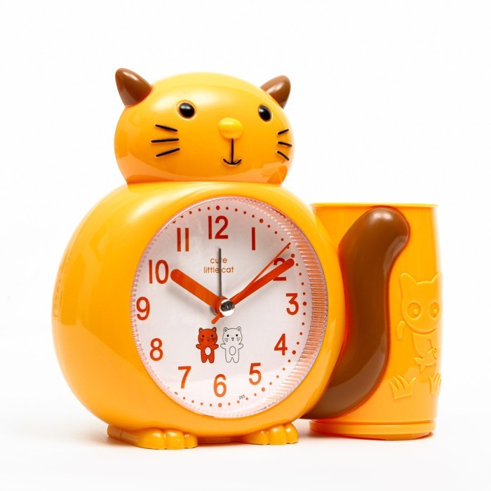 Часы - органайзер с будильником «Кот», дискретный ход, d-8 см, 15.8×13.5 см, АА
