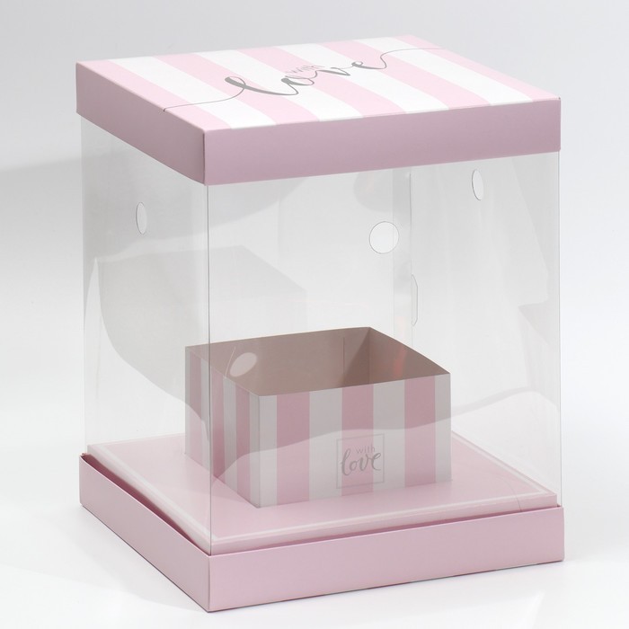 Коробка подарочная для цветов с вазой и PVC окнами складная, упаковка, With Love 23 х 30 х 23 см Коробка подарочная для цветов с вазой и PVC окнами складная, упаковка, With Love 23 х 30 х 23 см