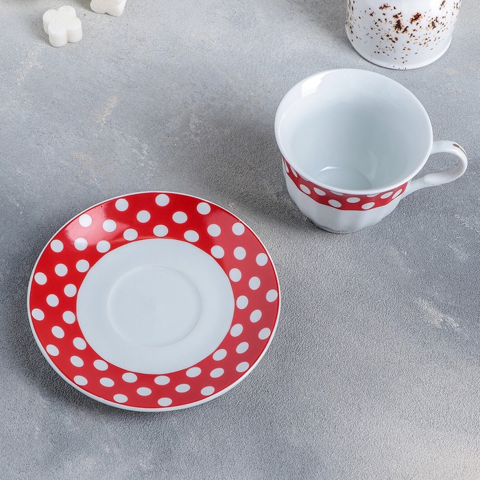 Чайная пара «Горох», чашка 210 мл, блюдце, цвет красный
