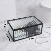 Органайзер для хранения «Ribbed», 1 секция, с крышкой, стеклянный, с зеркальным основанием, 17 × 10,5 см, цвет прозрачный/чёрный