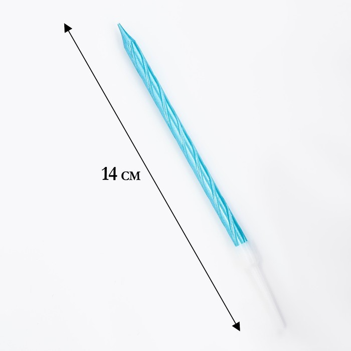 Свечи в торт витые с подставкой, 6 шт., 11 см, небесно-голубой