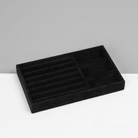 Подставка для украшений QF 3 ячейки и 7 полос для колец, флок, 21×12,3×2,5 см, цвет чёрный