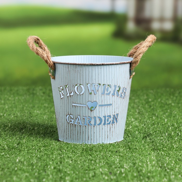 Кашпо «Ведёрко цветочный сад», 13×13×12 см, белое