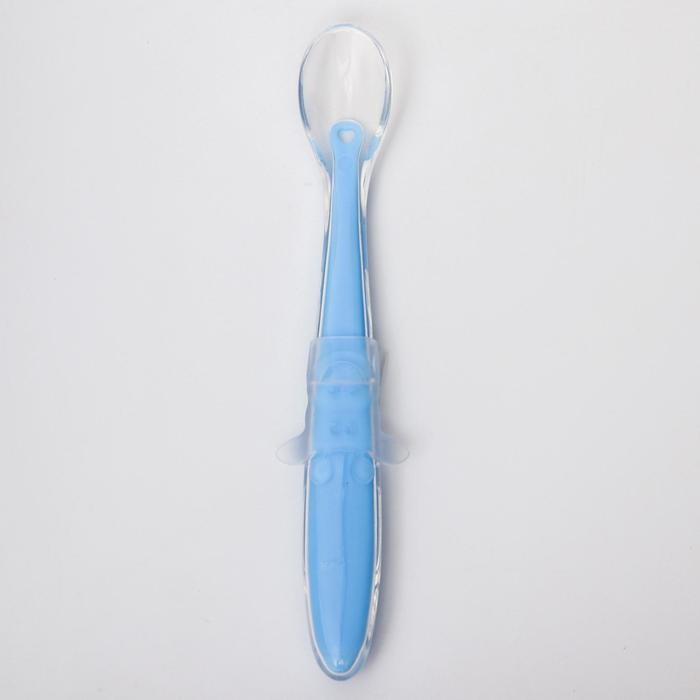 Ложка силиконовая детская «Жирафик», цвет голубой