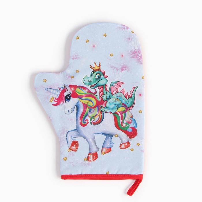 Варежка-прихватка "Дракон и единорожка" 20х28 см, 35% хл, 65% пэ, ватин 250 г/м2