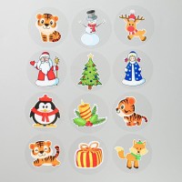 Наклейки новогодние "Новый Год и зверята" 9 х 9 см, 12 наклеек в наборе