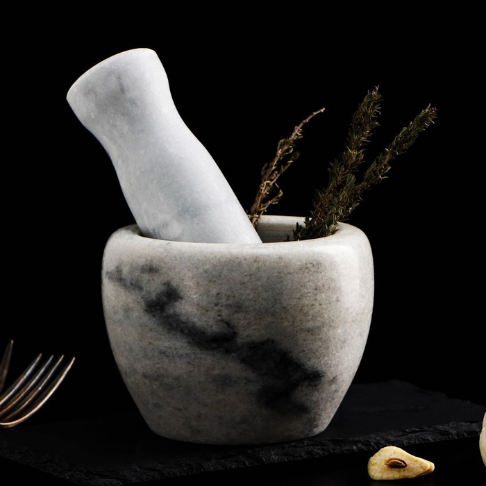 Ступка с пестиком из камня «Мрамор», 10×8 см