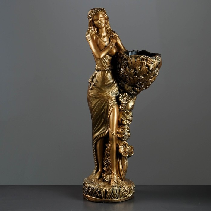 Фигура с кашпо «Лесная фея», 1 л, 36×85×23 см, гипсовая, цвет бронзовый