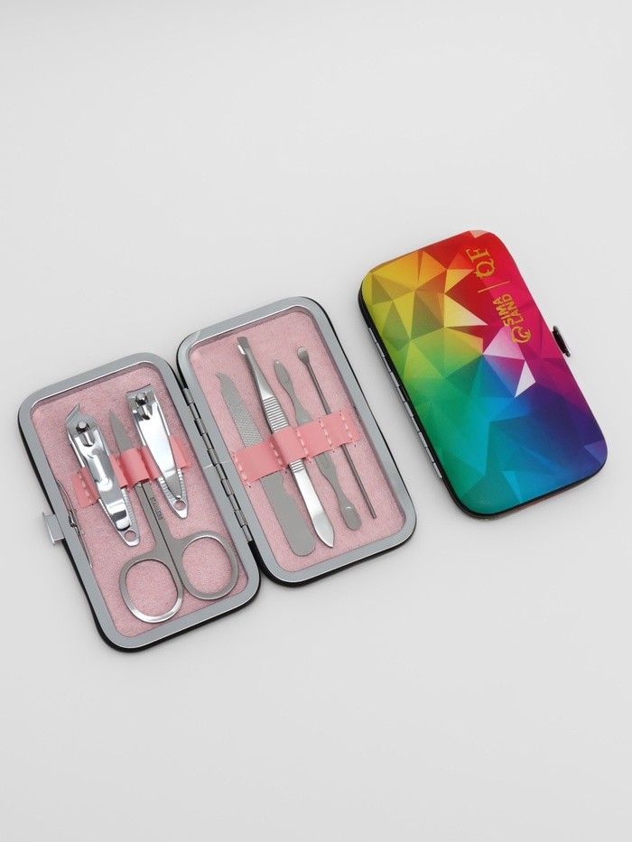 Набор маникюрный «Радуга», 7 предметов, в футляре, разноцветный