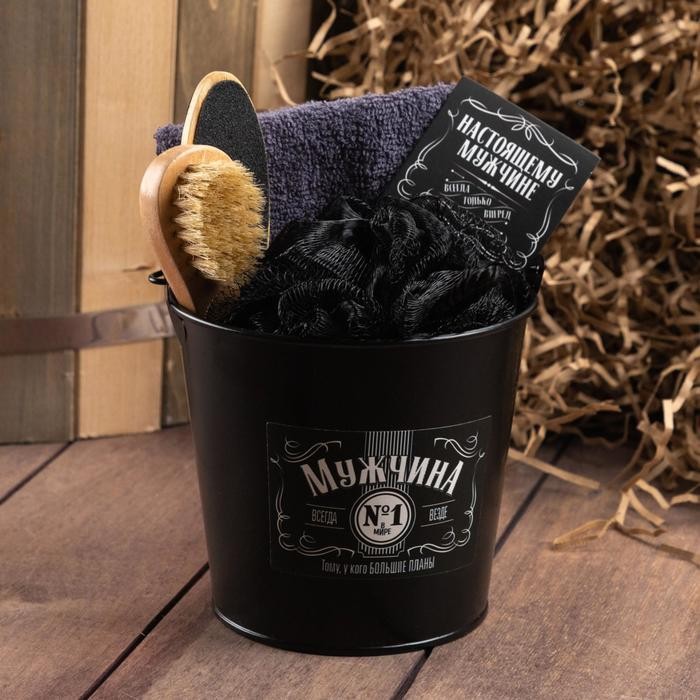 Набор подарочный «Этель. Мужчина №1», полотенце, мочалка, щётка