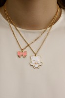 Кулоны парные «Котик с бантиком», 45 см, цвет бело-розовый в золоте