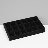 Подставка для украшений QF18 ячеек, флок, 21×12,3×2,5 см, цвет чёрный
