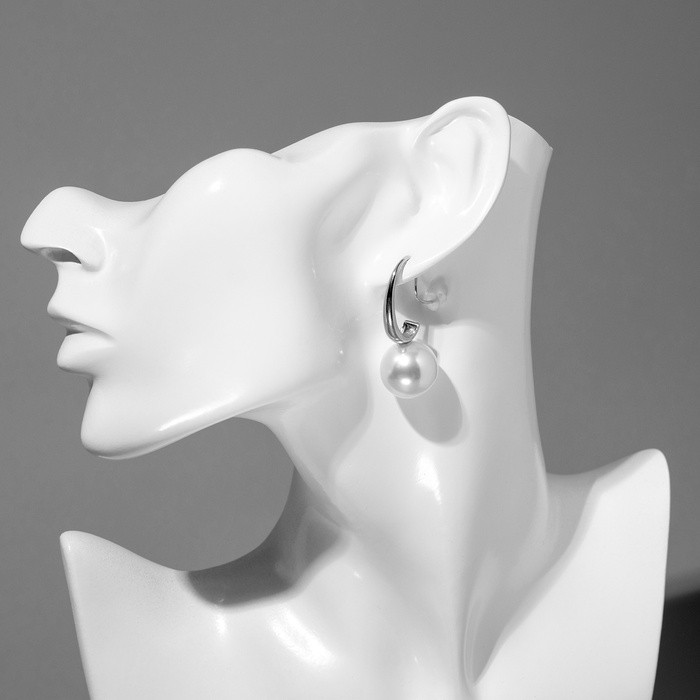 Серьги с жемчугом «Капля» полукруг, цвет белый в серебре