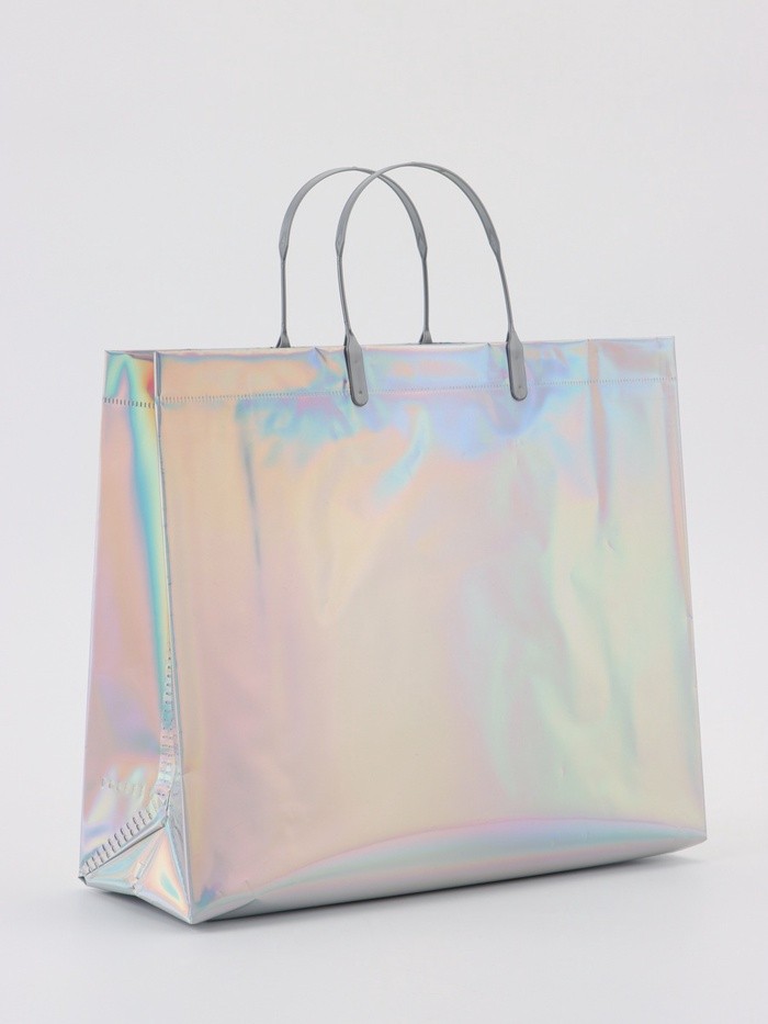 Пакет подарочный ПВХ, голография, серебро, пластиковая ручка, 32×28×11 см