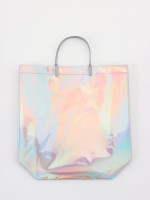 Пакет подарочный ПВХ, голография, серебро, пластиковая ручка, 32×28×11 см