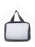 Косметичка-сумка на молнии в сетку, большая, с ручками, серая