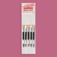 Набор аппликаторов для теней, с кистью, двусторонние, 8 см, 5 шт, цвет чёрный/серебристый