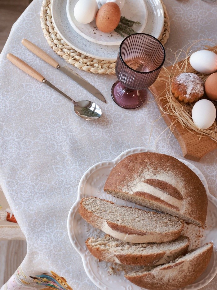 Скатерть «Этель. Пасхальные куличи», d=148 см, 100% хлопок, саржа 190 г/м²