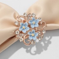 Кольцо для платка «Цветы незабудки», голубое в золоте