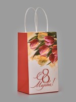 Пакет подарочный крафт «8 марта», 12×21×9 см