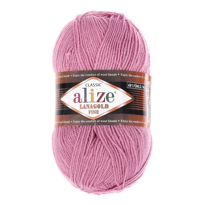 Пряжа "Lanagold fine" 49% шерсть, 51% акрил 390м/100гр (28 сух. роза)