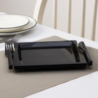 Комбо-тарелка одноразовая 3 в 1: тарелка, вилка, нож, квадратная, цвет чёрный