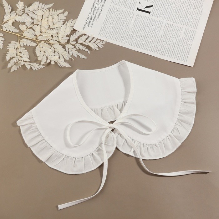 Воротник накладной, с отделкой из рюш, диаметр горловины = 43 см, 99×14 см, айвори