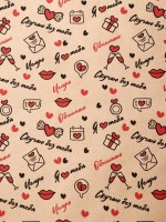 Бумага упаковочная крафт «Я люблю тебя» черный/красный на коричневом фоне, 0.68×10±5% м, 60 г