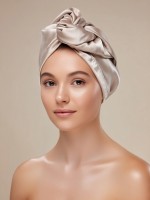 Чалма - тюрбан для волос MINAKU, 25×68 см, тенсель, бежевая
