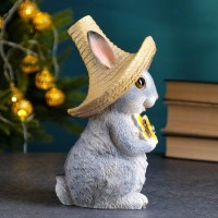 Фигура "Зайка в соломенной шляпе с бабочкой" 12x13x22см