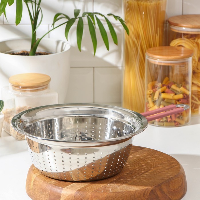 Дуршлаг с ручкой «Эдвин», 39×24×9 см, цвет ручки МИКС