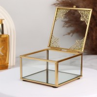 Органайзер для хранения «GREAT», с крышкой, стеклянный, с зеркальным дном, 1 секция, 10×10×6 см, прозрачный/медный