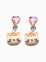 Серьги-клипсы детские «Выбражулька» кот с сердцем кристалл, цветные