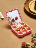 Органайзер для хранения украшений с зеркалом QF «Шкатулка портативная», 9×9×2.5 см, розовый