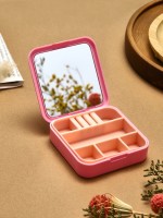 Органайзер для хранения украшений с зеркалом QF «Шкатулка портативная», 9×9×2.5 см, розовый