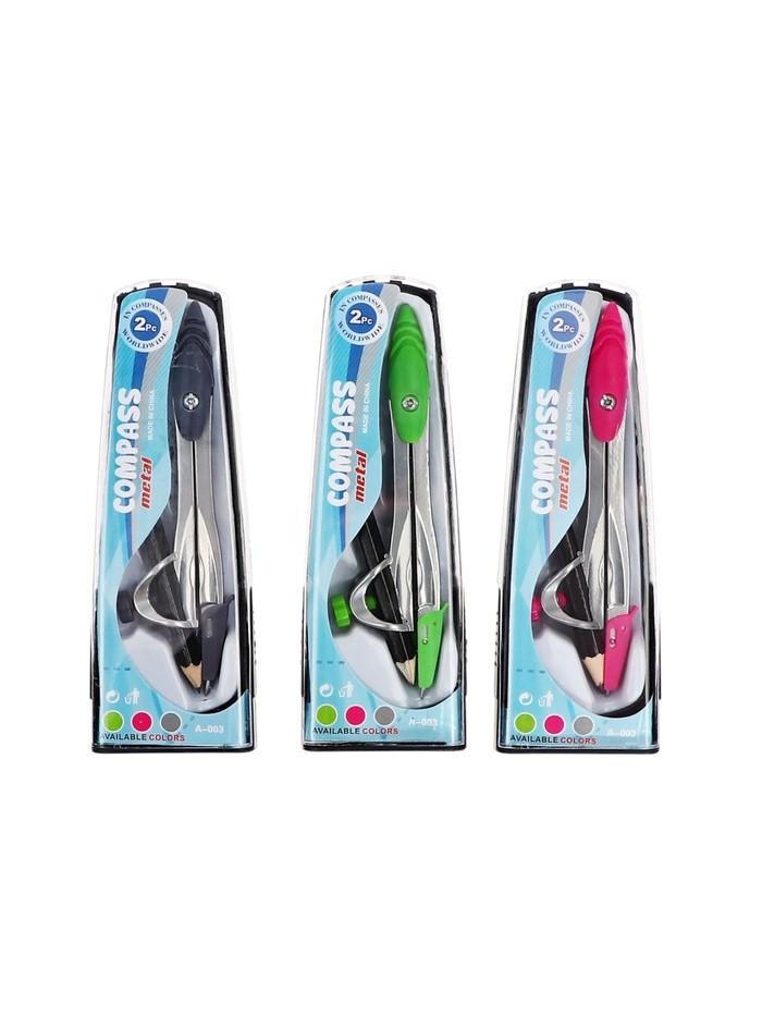 Циркуль металлический Calligrata, 115 мм, с чернографитным карандашом, в пластиковом пенале, МИКС