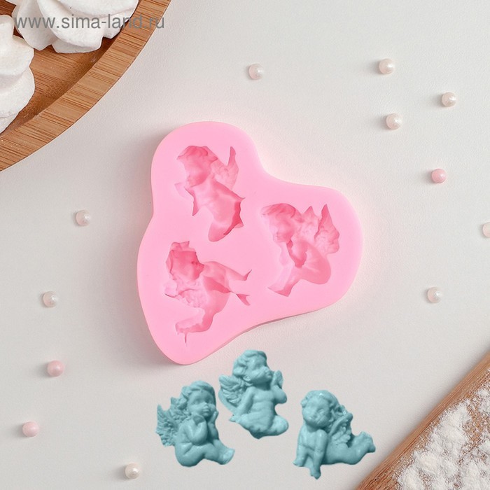 Молд для заливки Доляна «Ангелочки в ожидании», силикон, 3 ячейки, 8×7 см, розовый