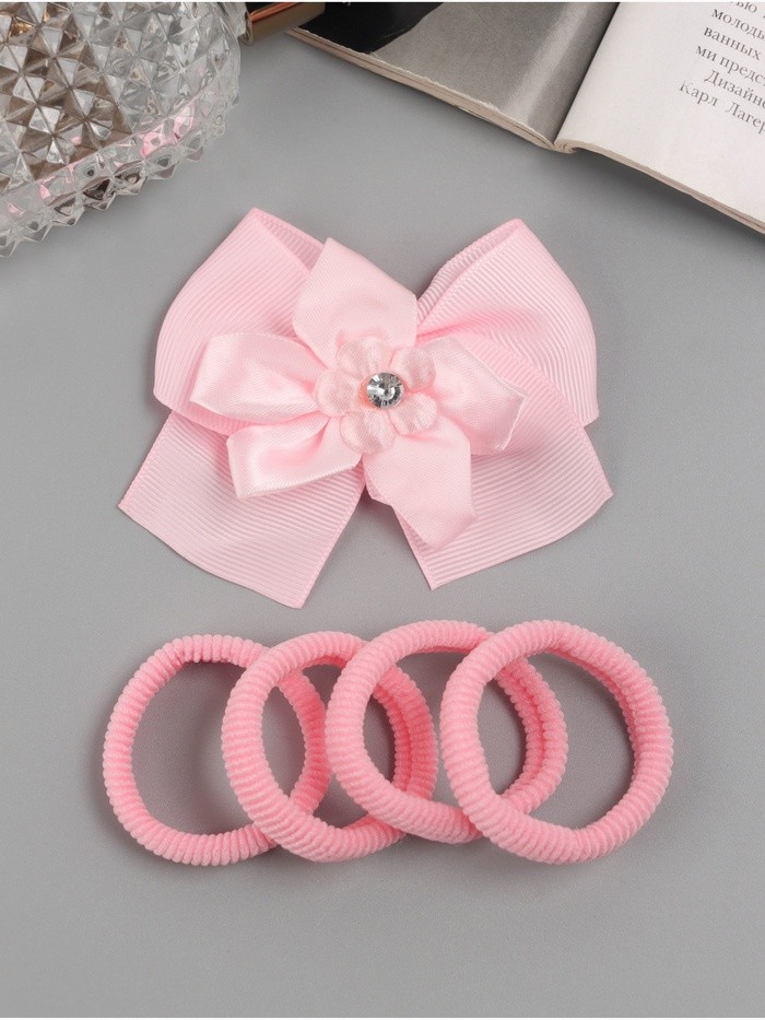 Набор для волос "Малютка" (4 резинки, 1 зажим) цветок, розовый