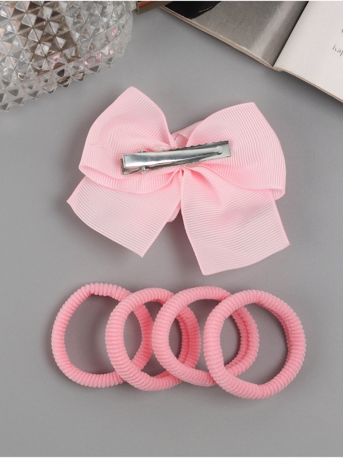 Набор для волос "Малютка" (4 резинки, 1 зажим) цветок, розовый