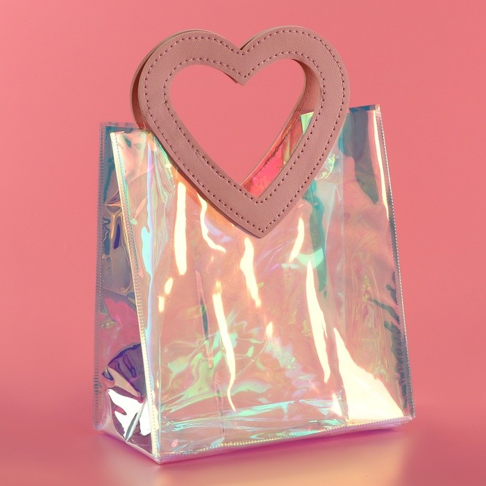 Пакет подарочный из ПВХ, розовый, иридисцентный, 20×18×10 см
